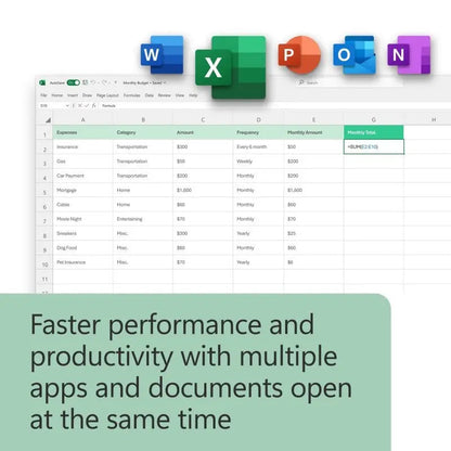 Microsoft Office apps with Excel spreadsheet showing multitasking productivity.