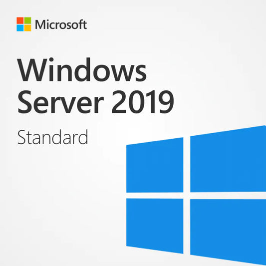 Microsoft Windows Server 2019 Standard 16 Core box art and lifetime licence key artwork