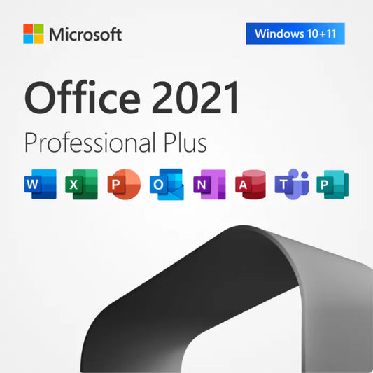 Microsoft Office Professional Plus 2021 box art for Windows showing the Office application suite